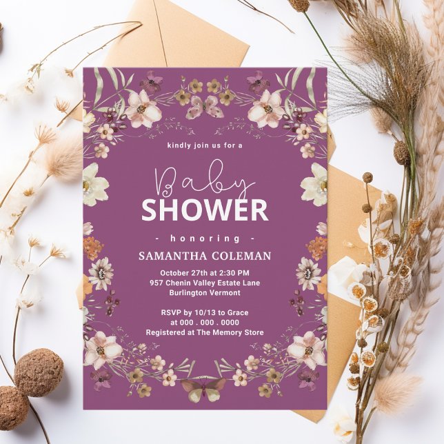 Niedlich Berry Lila Wildblume Moderne Babydusche Einladung (Von Creator hochgeladen)