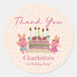Niedlich Berry Sweet Bunnies | Pink Birthday Party Runder Aufkleber