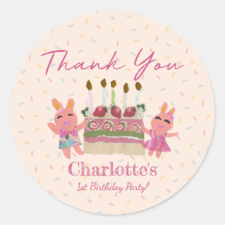 Niedlich Berry Sweet Bunnies | Pink Birthday Party Runder Aufkleber