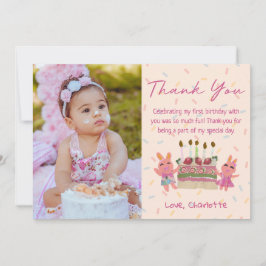 Niedlich Berry Sweet Bunnies | Rosa Geburtstags-Fo Dankeskarte