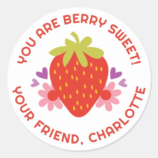 Niedlich Berry Sweet Kids Strawberry Valentine Runder Aufkleber (Vorderseite)