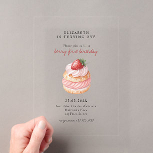 Niedlich Berry Sweet Pink Erster Geburtstag Acryleinladungen