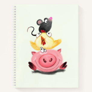 Niedlich Best Friends Piggy Chick and Mouse - Cart Notizbuch