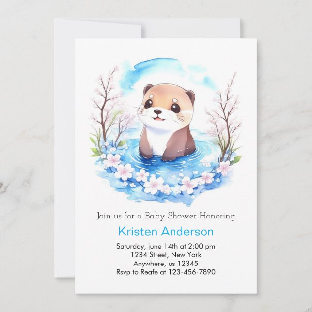 Niedlich bestellbare Otter Boy Baby Dusche Einladung (Vorderseite)