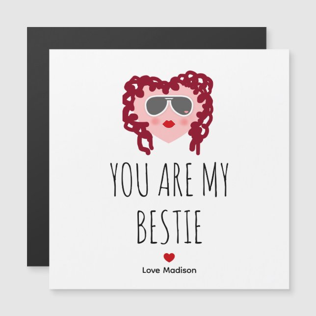 Niedlich Bestie Rosa Rotes Herz BESTE FREUNDIN Val Magnetkarte (Vorne/Hinten)