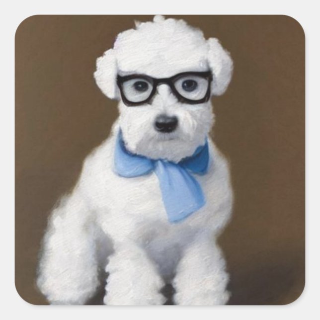 Niedlich Bichon Frisé Wearing Brillen Quadratischer Aufkleber (Vorderseite)