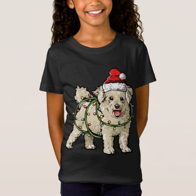 Niedlich Bichon Frise Weihnachtsbaum Lichter Weihn T-Shirt (Vorderseite)