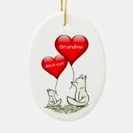 Niedlich Big and Small Fox mit Red Hearts Keramik Ornament