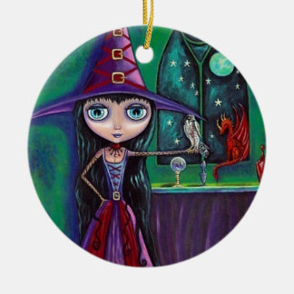Niedlich Big Eye Hexe Falcon & Dragon Crystal Ball Keramik Ornament