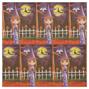Niedlich Big Eye Hexenpuppe Girl Black Cat Hallowe Stoff