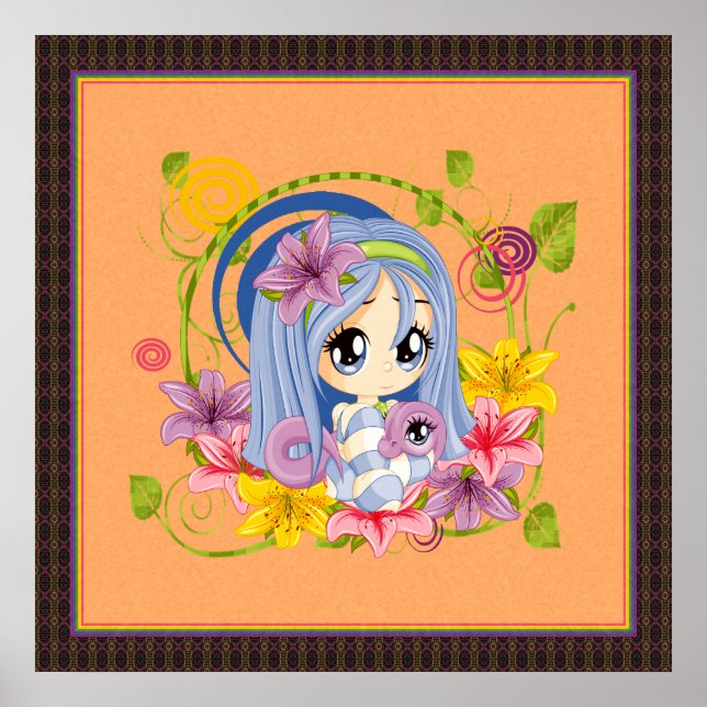 Niedlich Big Mit Augen Chibi Dragon Fairy Poster (Vorne)