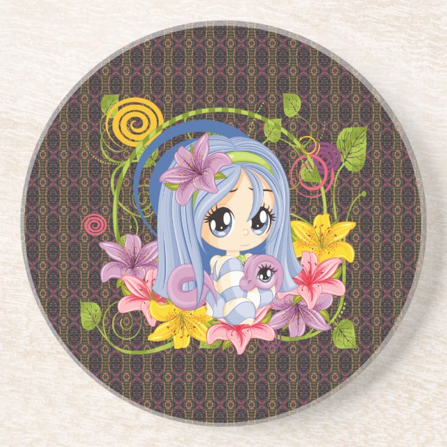 Niedlich Big Mit Augen Chibi Dragon Fairy Untersetzer (Vorne)