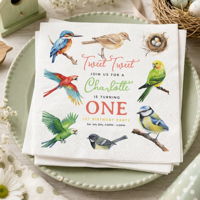 Niedlich Bird 1. Geburtstag Party Serviette (Cute Bird 1st Birthday Party Invitation)