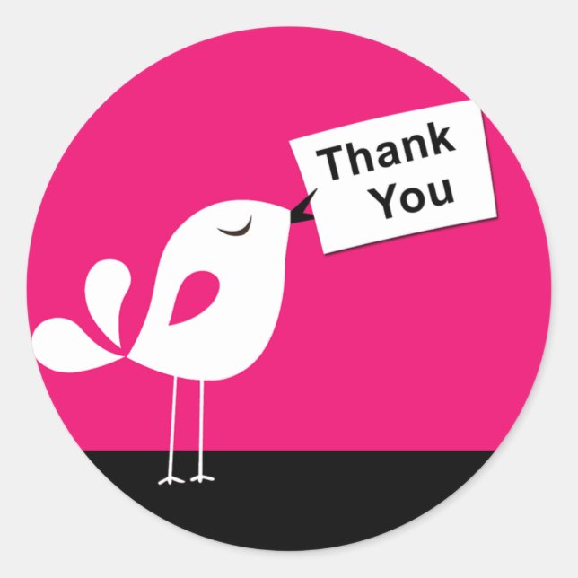 Niedlich Birdy Dankeschön Sticker (Fuschia) (Vorderseite)