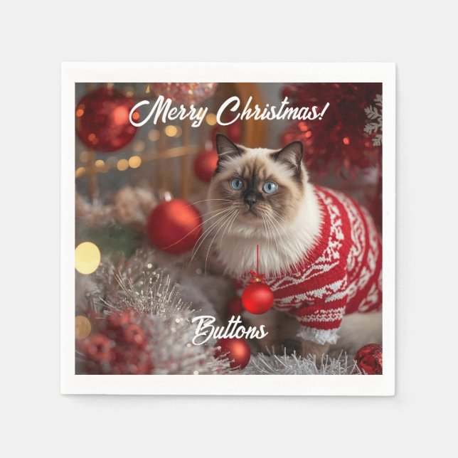Niedlich Birman Cat Weihnachtszeitung Personalisie Serviette (Vorderseite)
