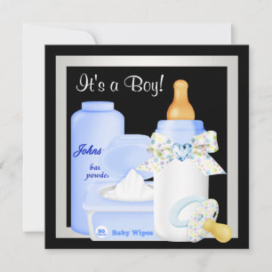 Niedlich Black and Blue Baby Boy Dusche Einladung