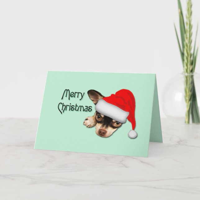 Niedlich Black and Tan Chihuahua Weihnachtsmannmüt Karte (Vorderseite)