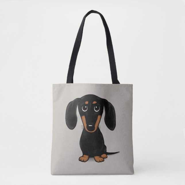 Niedlich Black and Tan Dackel Dackel Hund Cartoon Tasche (Vorderseite)