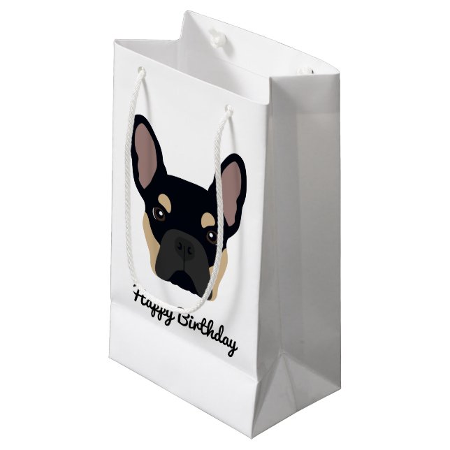 Niedlich Black and Tan French Bulldog zum Geburtst Kleine Geschenktüte (Vorderseite Schrägansicht)