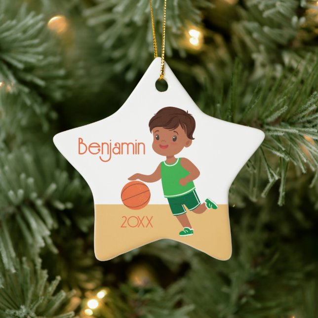 Niedlich Black Boy Basketball Personalisiert Weihn Keramik Ornament (Baum)
