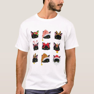 Niedlich Black Cat Christmas Light Cat Weihnachten T-Shirt