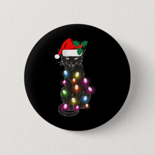 Niedlich Black Cat Christmas Light Fun Cat Lover C Button