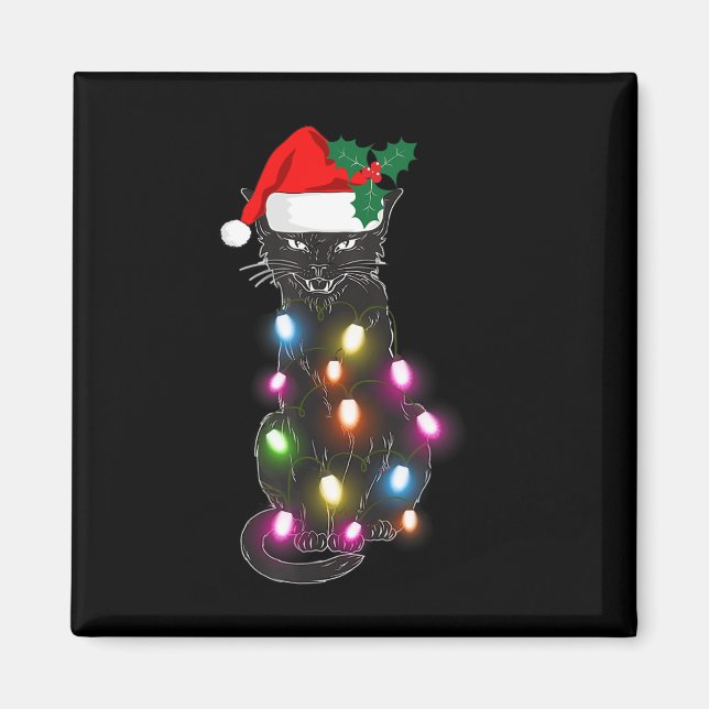 Niedlich Black Cat Christmas Light Fun Cat Lover C Magnet (Vorne)