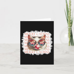 Niedlich Black Cat Funny Meowy Weihnachtslicht Wei Karte