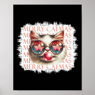 Niedlich Black Cat Funny Meowy Weihnachtslicht Wei Poster
