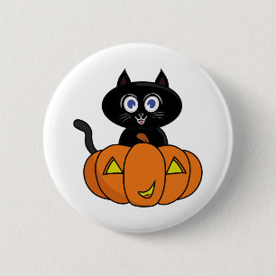 Niedlich Black Cat Halloween Button