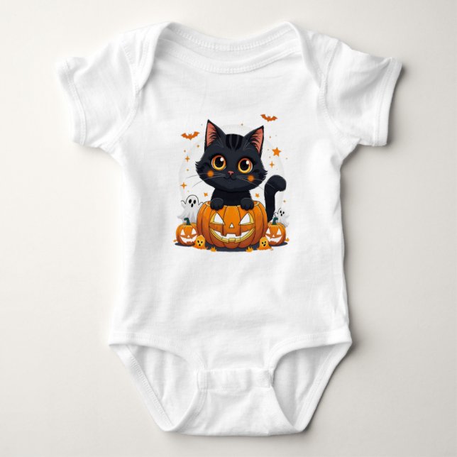 Niedlich Black Cat Halloween Kawaii Baby Strampler (Vorderseite)