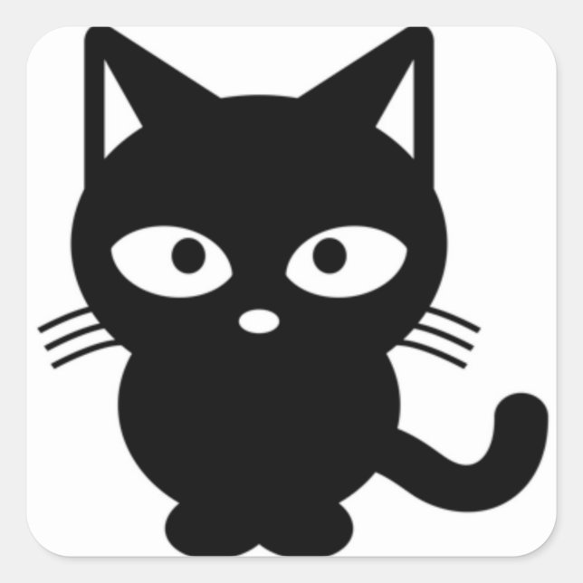 Niedlich Black Cat Halloween Kitty Quadratischer Aufkleber (Vorderseite)