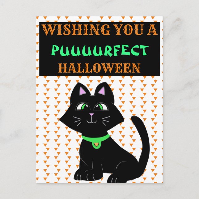 Niedlich Black Cat Happy Halloween Postkarte (Vorderseite)