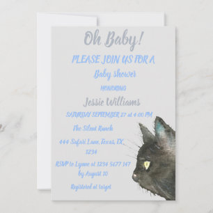 Niedlich Black Cat Kitten Kitten Blue Baby Dusche Einladung