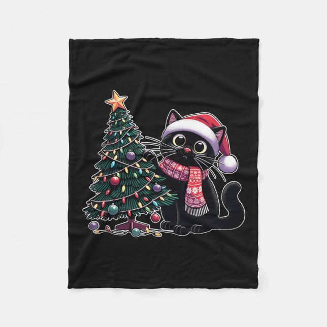 Niedlich Black Cat Kitten Weihnachtsmannmütze Weih Fleecedecke (Vorderseite)