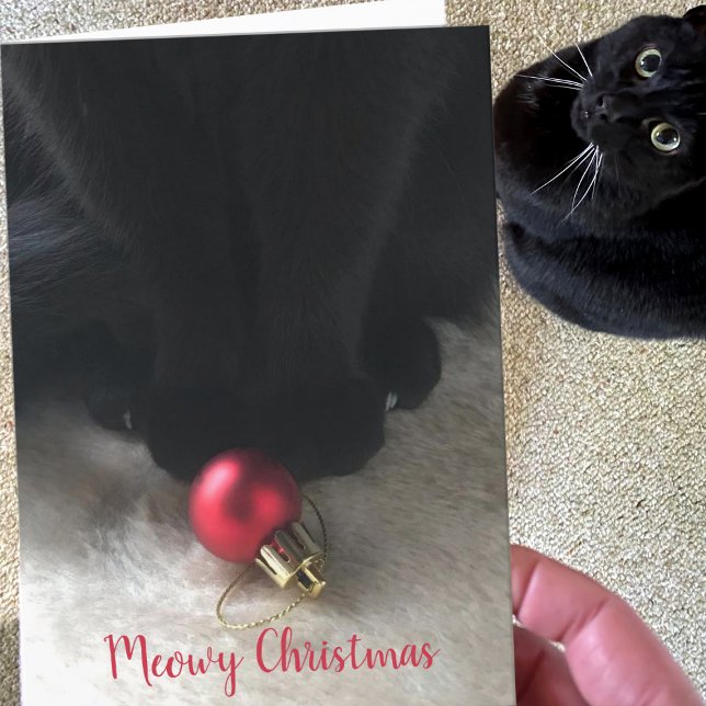 Niedlich Black Cat Meowy Weihnachtskarte Feiertagskarte (Purrfect card for sending to your black cat at Christmas or send to any other feline loving friend.)