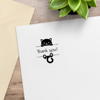 Niedlich Black Cat Peeking Vielen Dank 1x1 Gummistempel