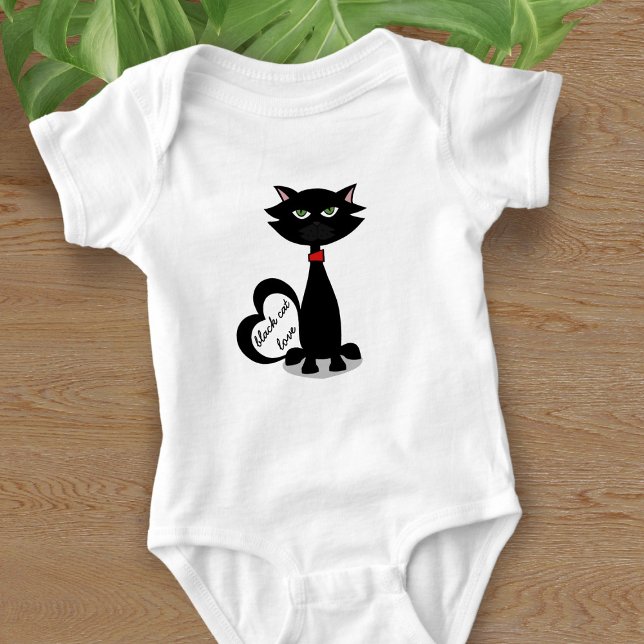 Niedlich Black Cat Personalisiert Baby Bodysuit Baby Strampler (A cute black kitty cat with space for your little kitten's name)