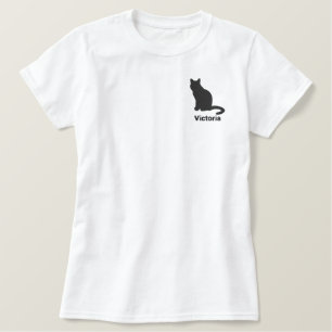 Niedlich Black Cat Personalisiert Besticktes T-Shirt