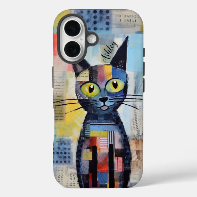 Niedlich Black Cat Personalisiert iPhone 16 Hülle (Rückseite)