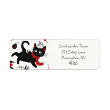 Niedlich Black Cat Retro Weihnachten Rücksendeadre