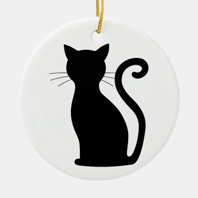 Niedlich Black Cat Silhouette Spaß Schwarz und Wei Keramikornament (Vorne)