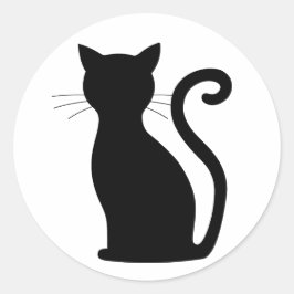 Niedlich Black Cat Silhouette Spaß Schwarz und Wei Runder Aufkleber