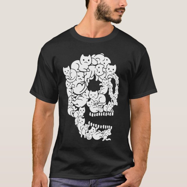 Niedlich Black Cat Skull Kitty Skeleton Beängstige T-Shirt (Vorderseite)