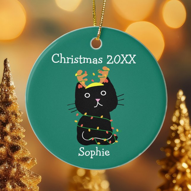 Niedlich Black Cat Weihnachten Gezeichnet Monogram Keramik Ornament (Von Creator hochgeladen)