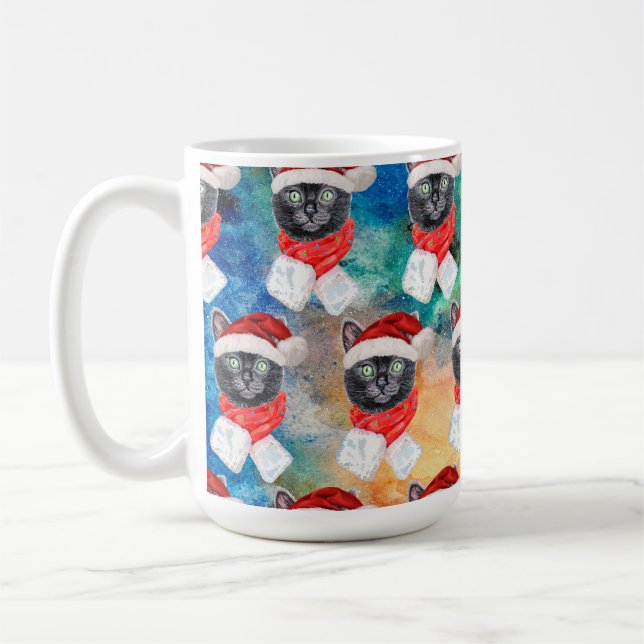 Niedlich Black Cat Weihnachtsfeiertage Kaffeetasse (Links)