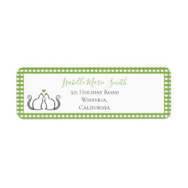 Niedlich Black Cats Green Heart Gingham Border Whi
