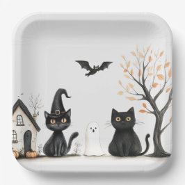 Niedlich Black Cats Halloween-Party Pappteller
