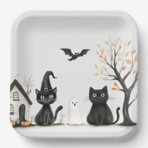 Niedlich Black Cats Halloween-Party Pappteller