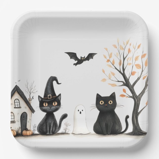Niedlich Black Cats Halloween-Party Pappteller (Vorderseite)